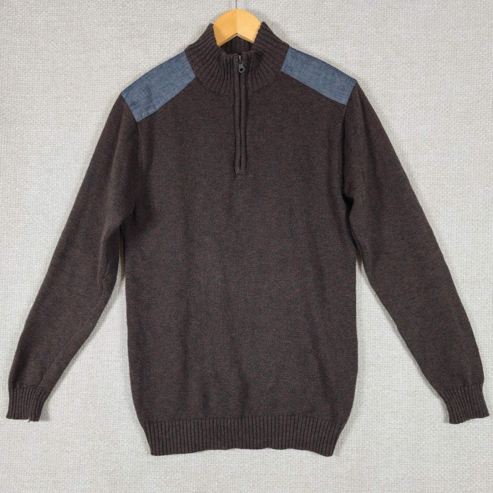 Kian D. Los Angeles‎ Mens Brown 100% Cotton Quarter Zip Sweater Large